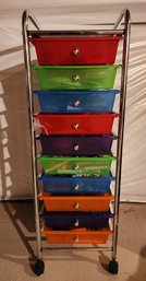 Metal Storage Rack System With Plastic Slide Drawers Full Of Craft Supplies