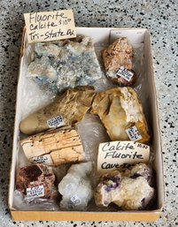 Assortment Of Mineral Specimen (Flourite Calcite, Petrified Wood, Etc) #A267