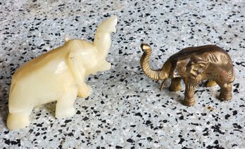 (2) Vintage Elephant Sculptures (Metal And Marble) #A284