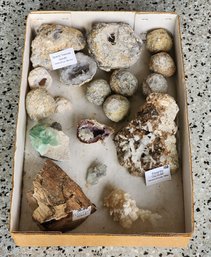 Assortment Of Mineral Specimens (Quartz Trancas Geodes, Flourite, Petrified Wood, Etc) #A306