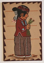 Vintage New Mexico Sand Painting 'Navajo Boy' SIGNED By Artist
