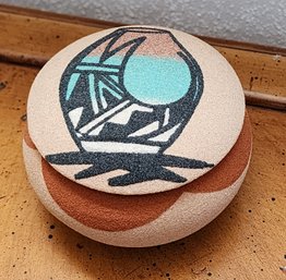 Vintage Ceramic Sand Painting Trinket Box