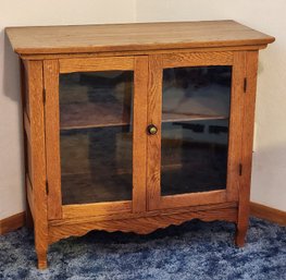 Vintage Wooden Two Shelf Display Cabinet With Glass Front Doors