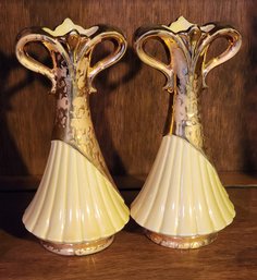 (2) Vintage Porcelain Floral Vase Accents