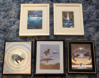Assortment Of (5) Framed Wall Decor Selections With Dolphin Theme