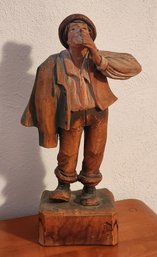 Vintage Wooden Man With Coat Sculpture