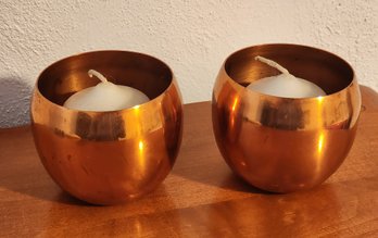 (2) Vintage Coppercraft Guild Candle Holders With Candles