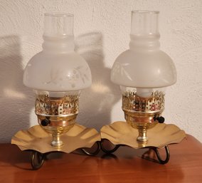 (2) Brass Lamps With Glass Shades