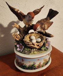 Vintage Porcelain Music Element Trinket Box Bird Theme