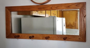 Vintage Wooden Frame Hanging Mirror With Organizing Knobs