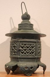 Heavy Metal Cast Lantern With Christmas Light Accent
