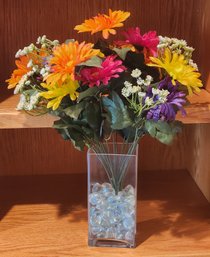 Assortment Of Artificial Flowers With Glass Vase