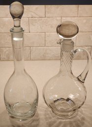 (2) Vintage Art Glass Wine Decanters