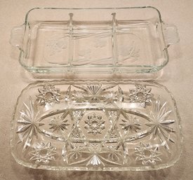 (2) Vintage Art Glass Tableware Serving Platters