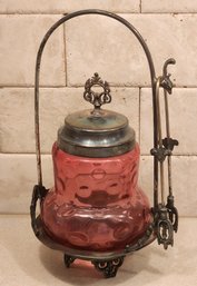 Antique Victorian Cranberry Glass Pickle Caster Set