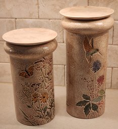 (2) Vintage Ceramic Pedestal Stand Style Candle Holders