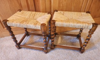 (2) Vintage Woven Top Footstools