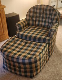 Vintage Upholstered Chair And Matching Ottoman Set