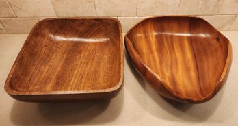 (2) Large Mid Century Modern Wooden Mixing Serving Bowls