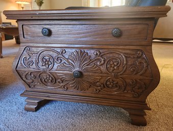 Vintage Carved Accent Wood Coffee Table With Drawer Storage