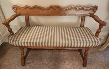 Vintage Wooden Bench With Padded Upholstered Cushion