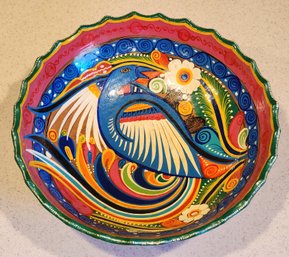 Vintage Folk Art Hand Painted Mexican Ceramic 3 Footed Bowl