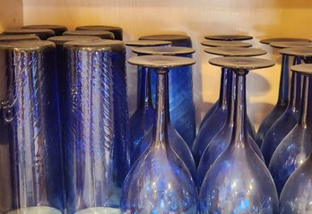 Assortment Of Vintage Blue Glass Drinkware