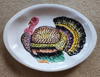 Vintage Handpainted MADE IN ITALY Ceramic Turkey Serving Platter