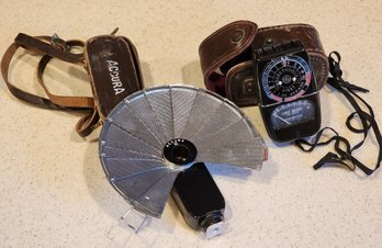 Vintage Camera Accessories - Exposure Meter And Flash Bulb