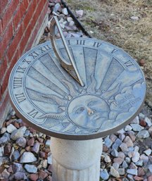 Vintage CARSON Statesmetal Aged Metal Sundial On Vintage Cement Pedastal