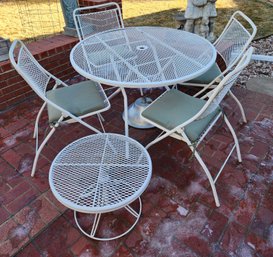 Vintage White Outdoor Patio Table And Chair Set W/ Side Table