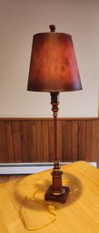 Vintage Wood Base Tabke Lamp With Metallic Inner Shade Detail