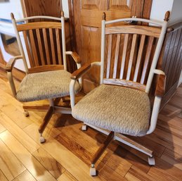 (2) Vintage Mid Century Modern Metal, Wood And Upholstery Chairs