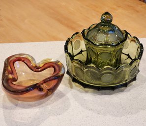 (3) Vintage Art Glass Selections - Mid Century Modern SOMMMERSO Italy Ashtray And FOSTORIA Glass Bowl & Dish