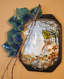 Vintage Handmade Glass, Ceramic And Twig Mixed Media Hanging Wall Accent