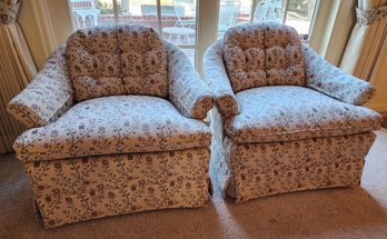 (2) Matching Upholstered Swivel Base Chairs