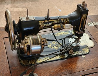 Antique WHITE ROTARY Sewing Machine With Storage CABINET