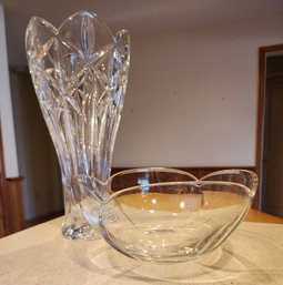 (2) Art Glass Selections - Fancy Flower Vase And Decorative Bowl