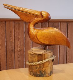 Vintage Carved Wooden PELICAN Sculpture Key Largo Florida Restaurant Decor