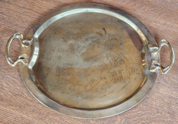 Vintage Brass Serving Tray With Handles