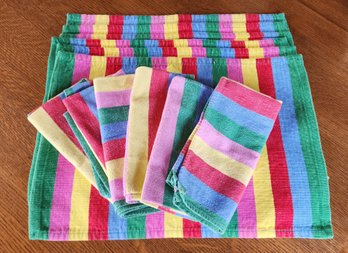 Vintage TAG Textiles Placemats And Napkins Colorful STRIPE Set