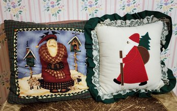 (2) Santa Claus Theme Throw Pillows