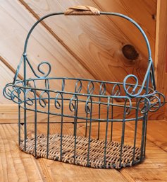 Vintage Metal Basket With Wicker Accents