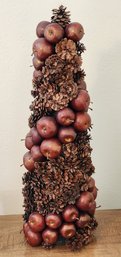 Pine Cone And Artificial Apple Tabletop Accent
