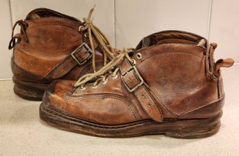 Vintage Leather Toe Ski Boots