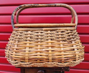 Vintage Woven Picnic Basket With Handles