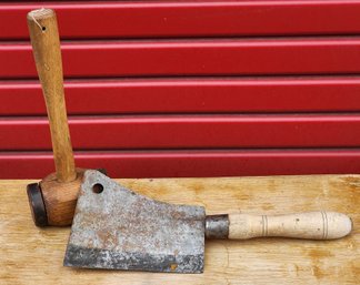 Vintage Cleaver And Mallet Combo
