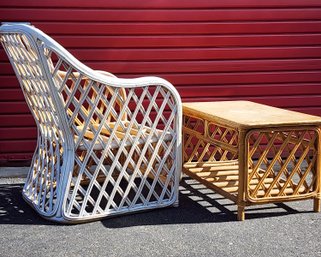 Vintage Woven Rattan Chair And Table Combo