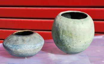(2) Vintage Handmade Ceramic Pottery Vessels