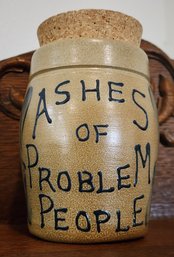 Vintage Novelty ASHES OF PROBLEM PEOPLE Stoneware Jug